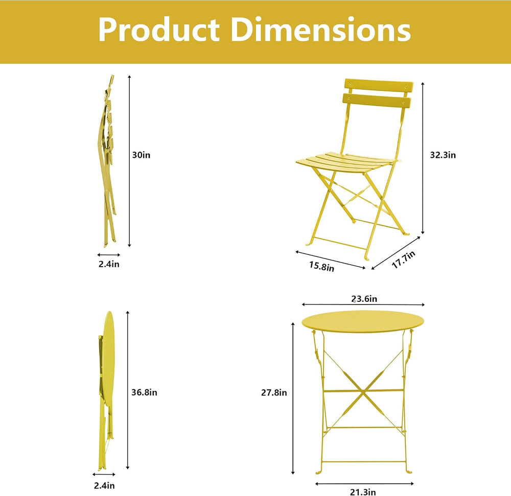 Bistro Table & Chairs Set of 2, Folding Outdoor Patio Furniture