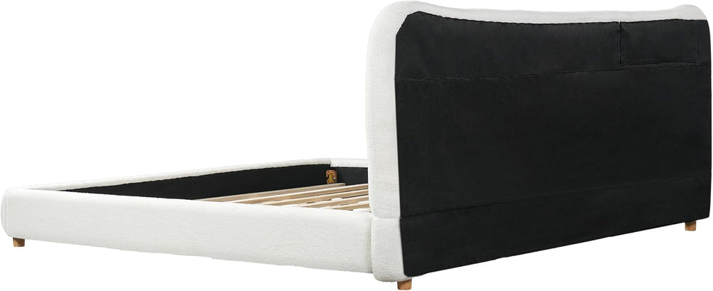 XIAO WEI Queen Size Minimalist Curved Headboard Upholstered Bed Frame with Te...