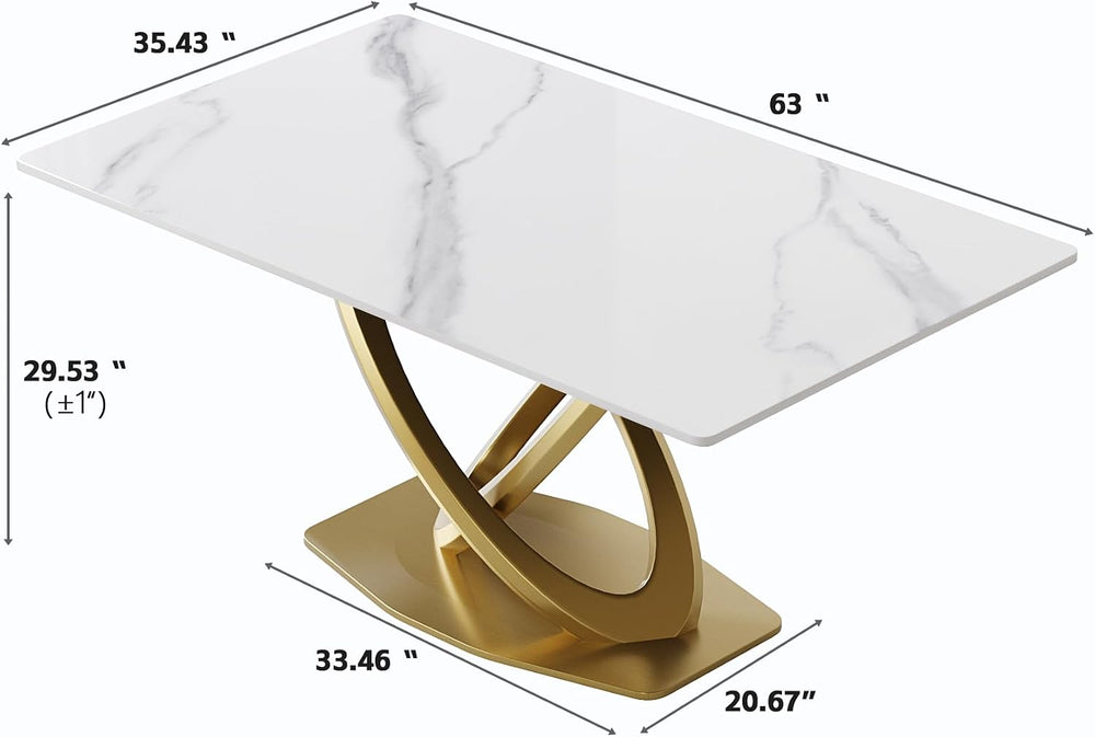Montary Artificial Marble Dining Table, Modern 63”Sintered Stone Dining Table...