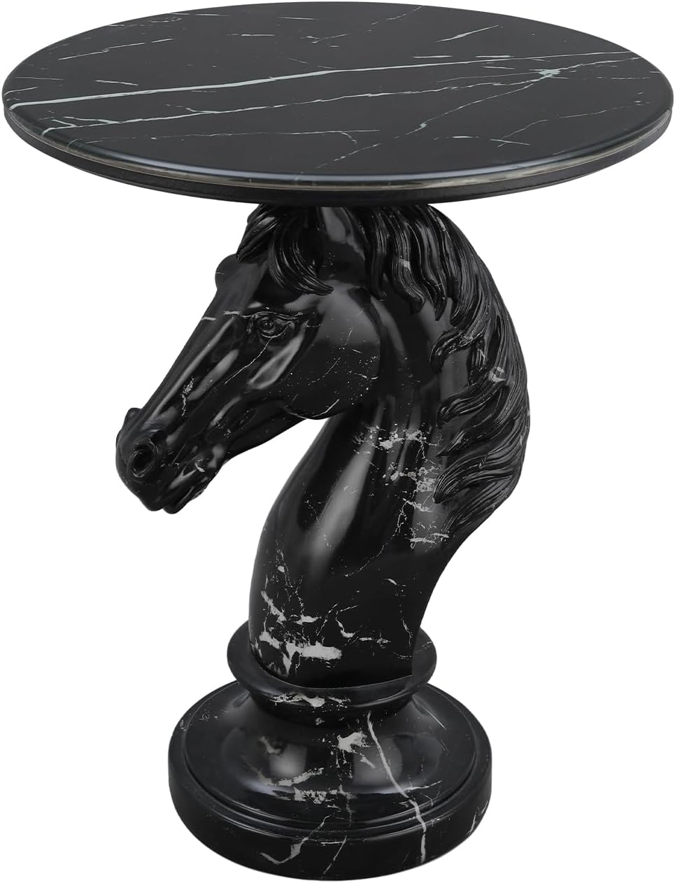 Sleek Black Horse End Table - Gothic Style 23.62 Inch Resin Knight Statue Sid...