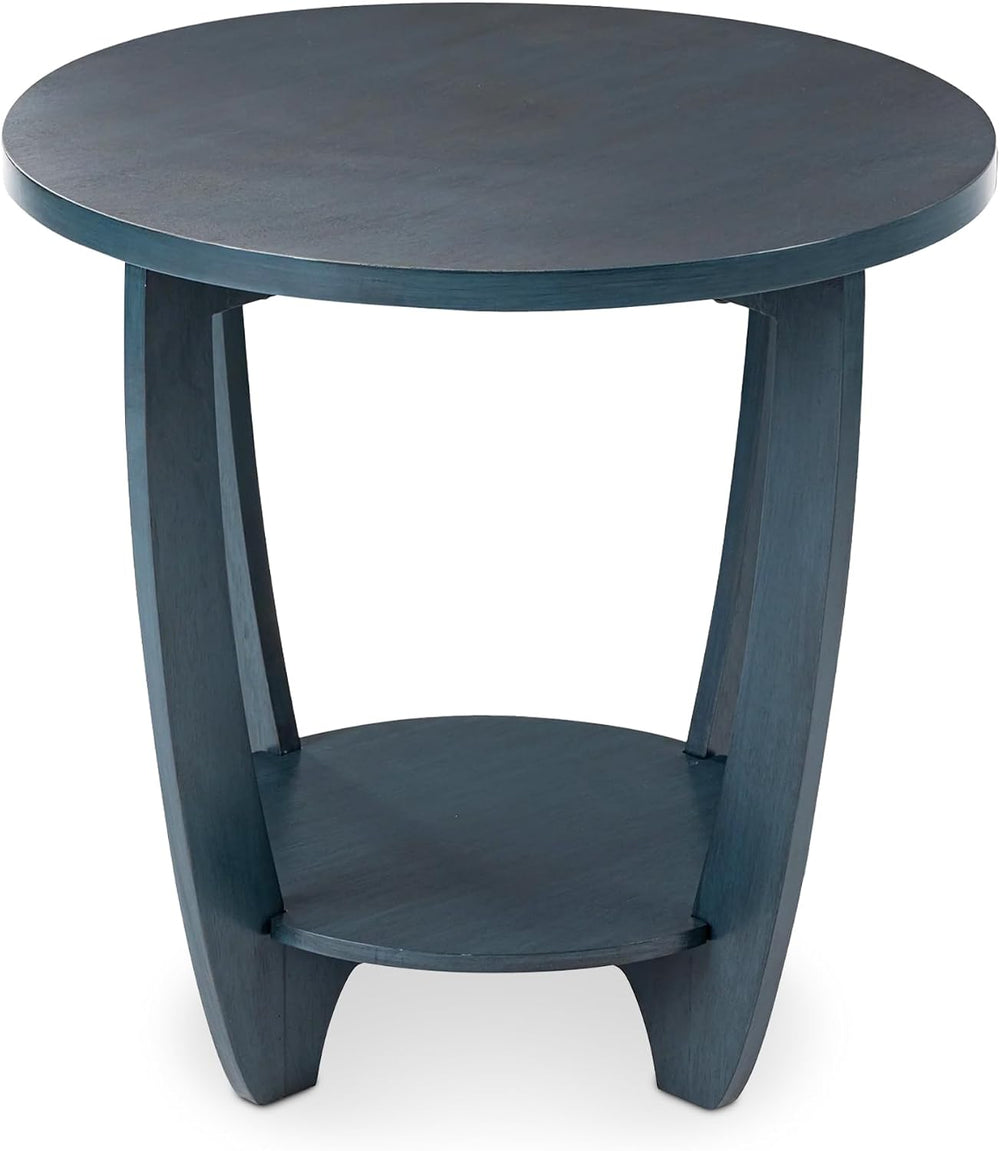 COZAYH End Table - Rustic Farmhouse Round Accent - Storage Shelf Blue