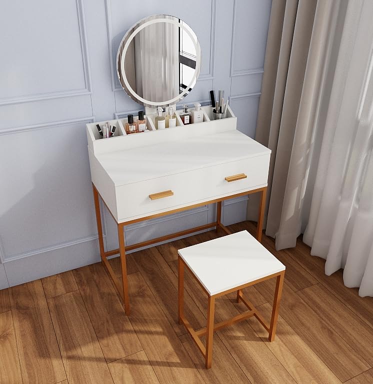GOWE Vanity Table Set with Storage White Modern Contemporary for Bedroom Furn...