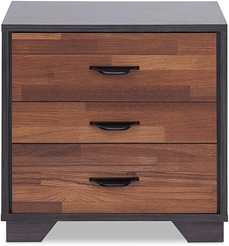 Two-Tone Finish Nightstand with 3 Drawers, Walnut and Espresso,for Small Spaces