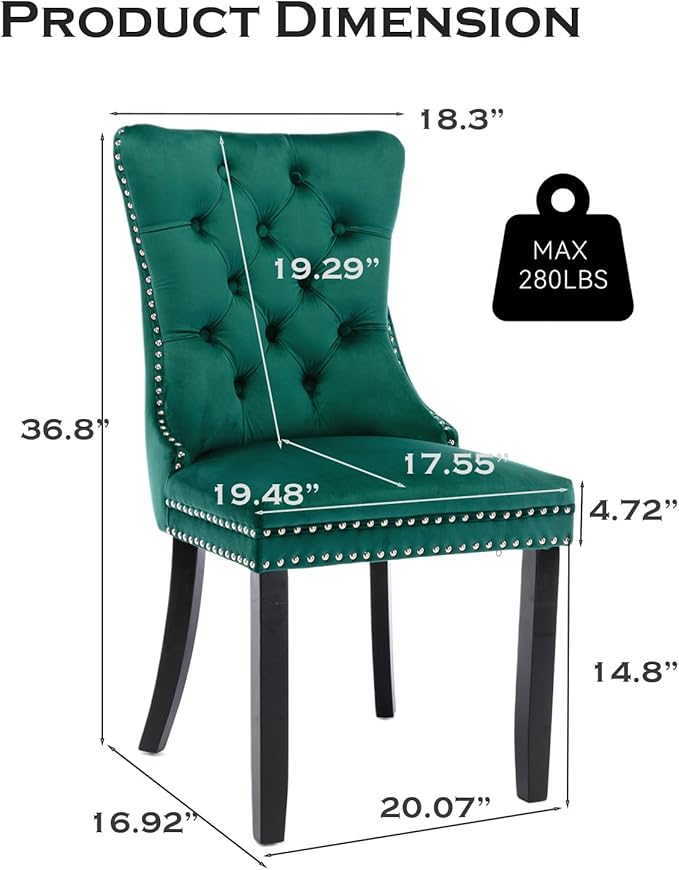 Velvet Upholstered Dining Chairs Set of 4, Modern Style Kitchen Side Chairs w...