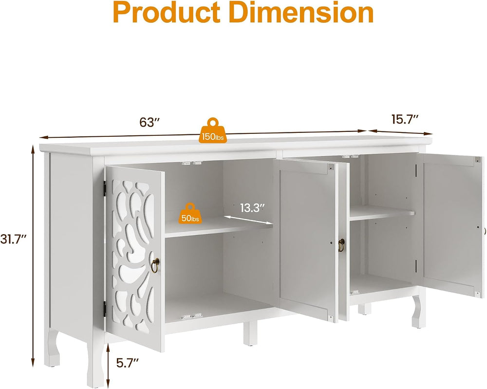 RoyalCraft 63" Sideboard Buffet Cabinet with Storage, Vintage Credenza