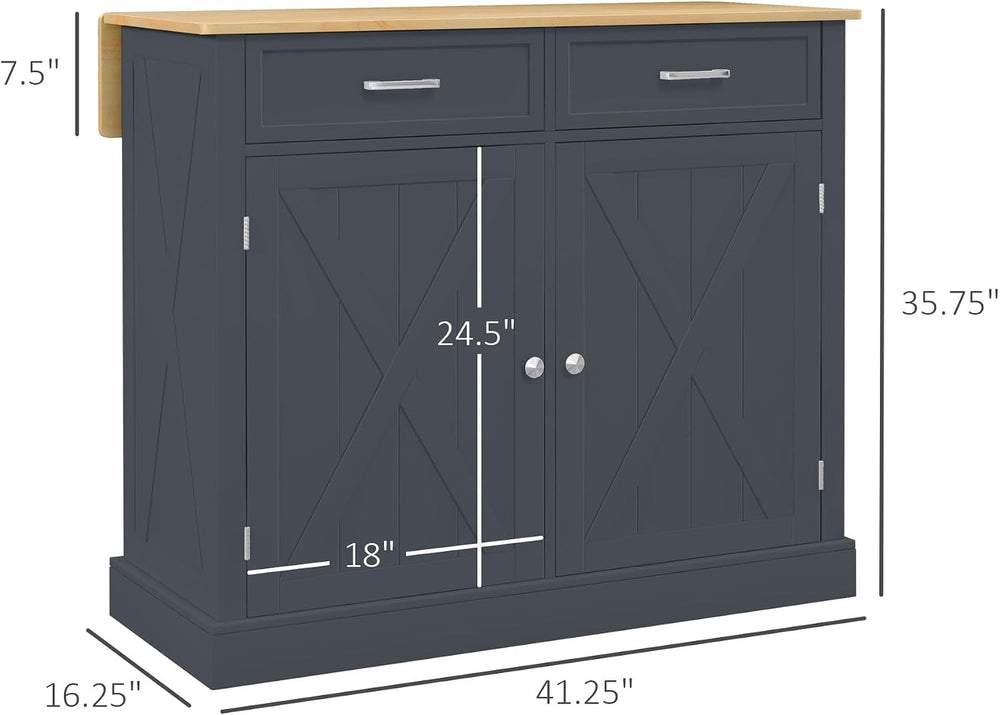 HOMCOM Rolling Kitchen Island with Drop Leaf Wood Breakfast Bar, Dark Gray | ...