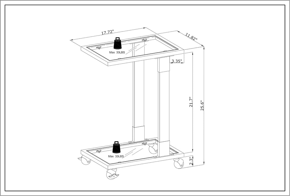 Acrylic Sofa Side Table C Shaped End Table with Wheels, Rolling Bedside Lapto...