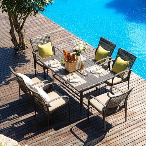 Pamapic 8504 Patio Dining 7 Piece, Outdoor Wicker Furniture Set for Backyard ...