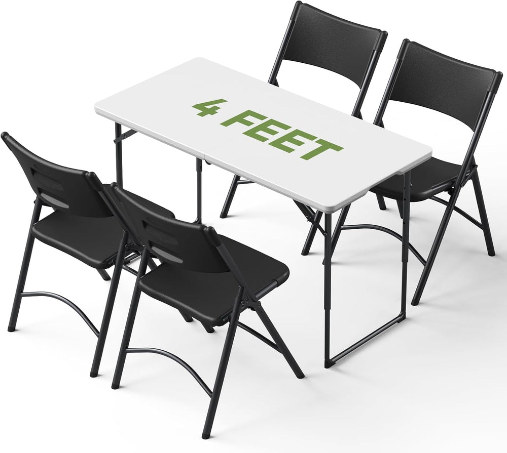 Folding Table and Chairs Set for 4, 4FT Adjustable Height Plastic Folding Tab...