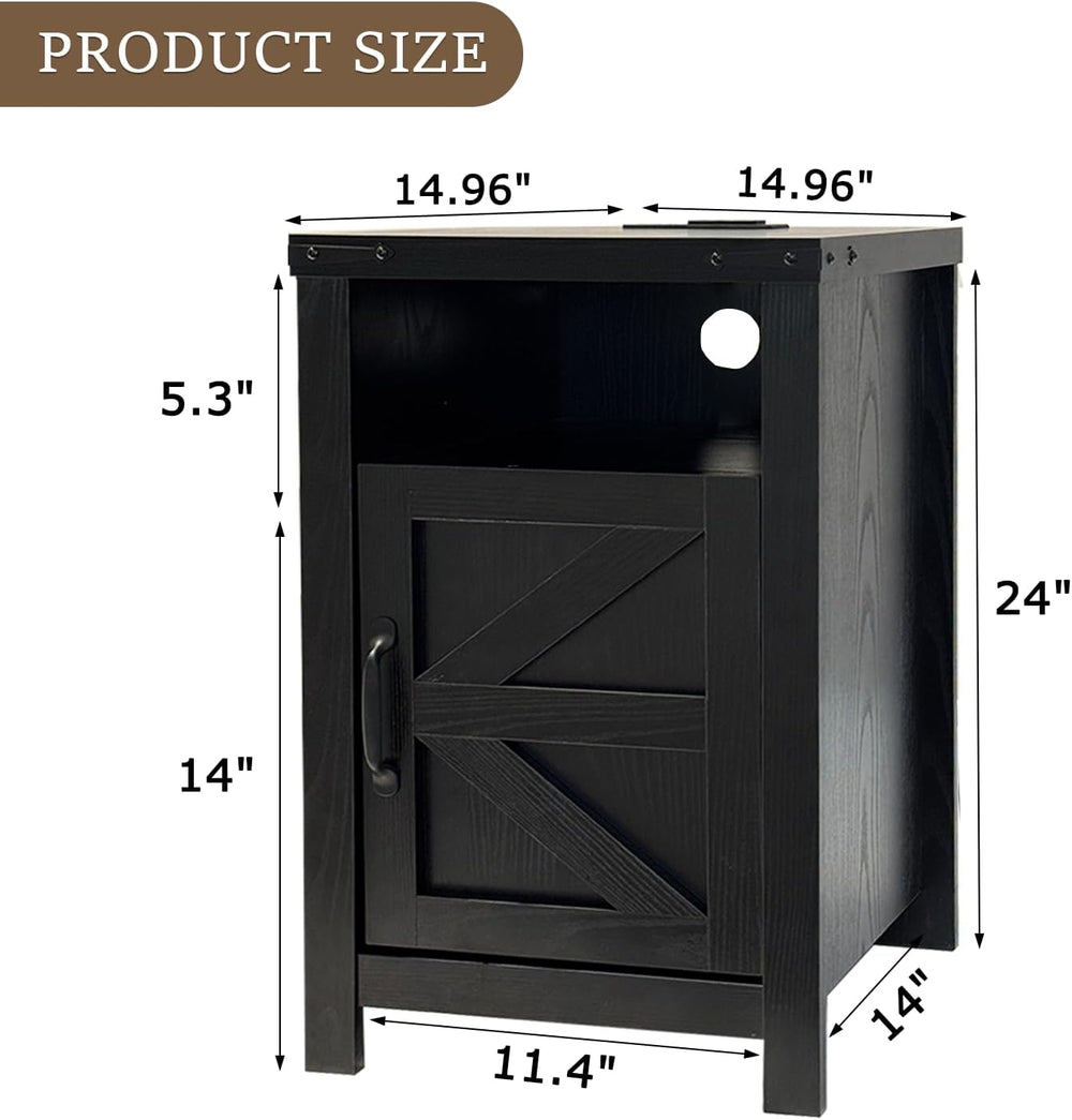 Farmhouse Nightstand Set of 2 with Charging Station, Modern Bedside Table wit...
