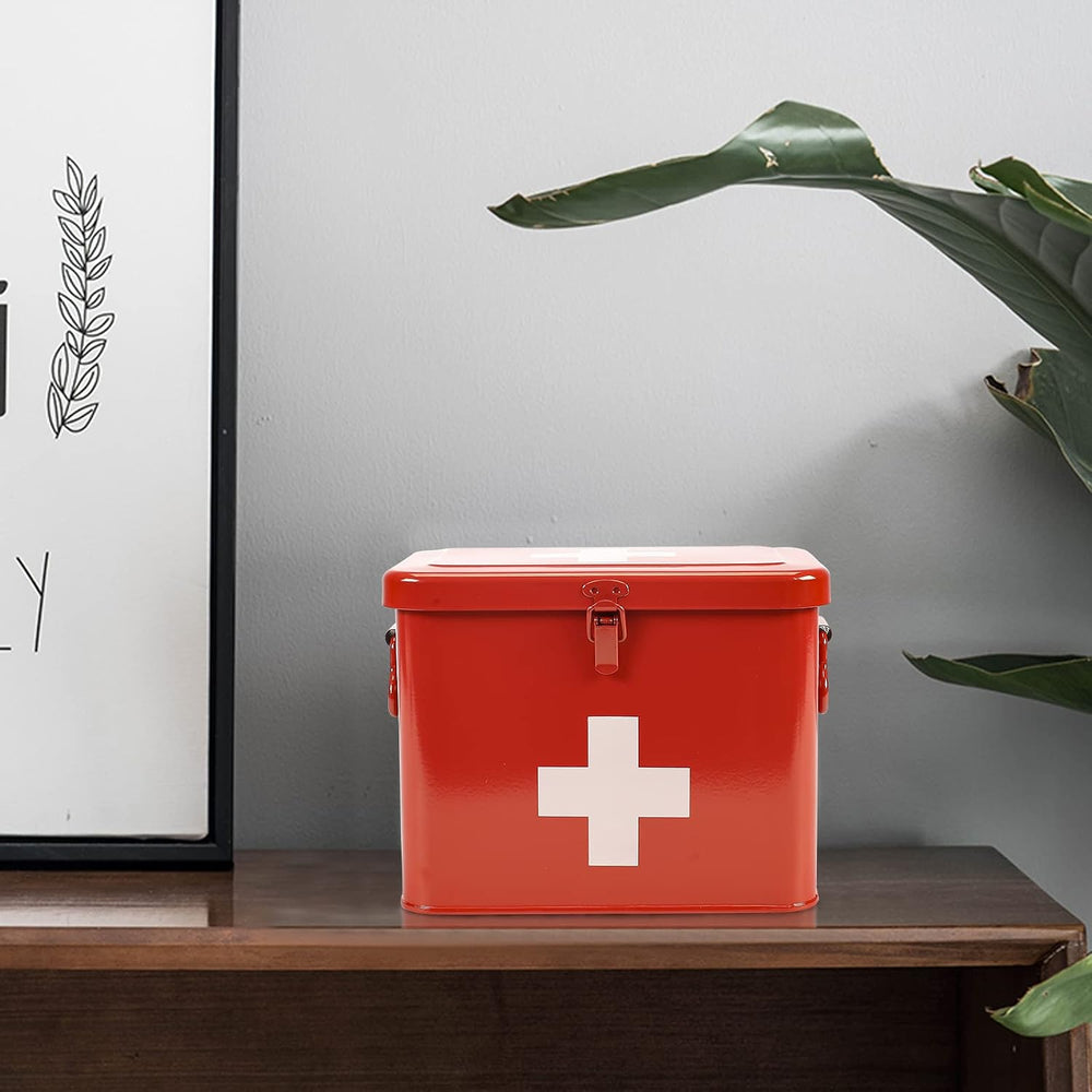 First Aid Kit, First Aid Medicine Supplies Bin - 2-Tier Metal Medicine Storag...