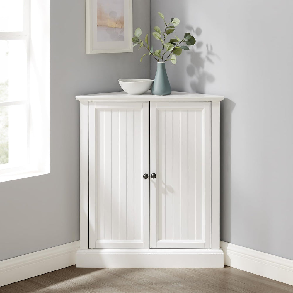 HomeStock Corner Pantry Cabinet - White Kitchen Storage, Stackable, 36" ...