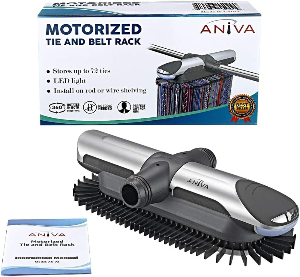Aniva Motorized Tie Rack Closet Organizer with LED Lights Includes J Hooks fo...