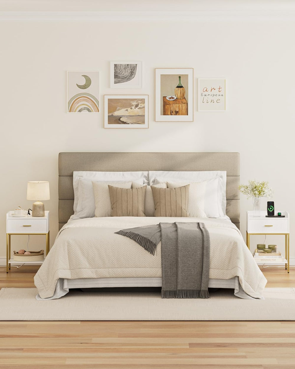 Nightstand with Charging Station, 3-Tier Bed Side Table, Small End Table, Nig...