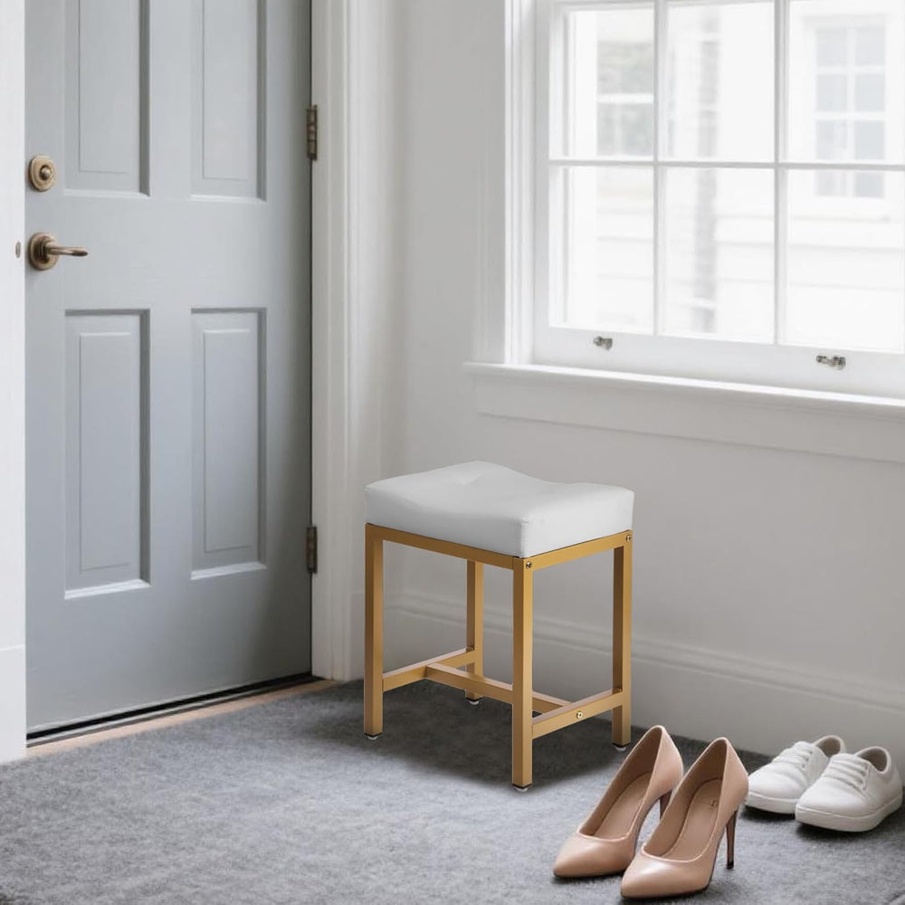 Saddle Seat Vanity Stool, Makeup Stool Chair with Metal Leg, U-Shaped PU Leat...