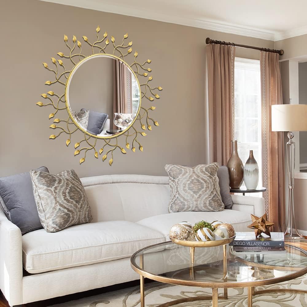 Chende 39" x 39" Gold Decorative Wall Mirror, Large Round Mirror wi...