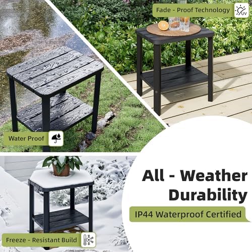 KAMABOKO Outdoor Side Table Set of 2, 2-Tier Adirondack Square Patio Table, H...