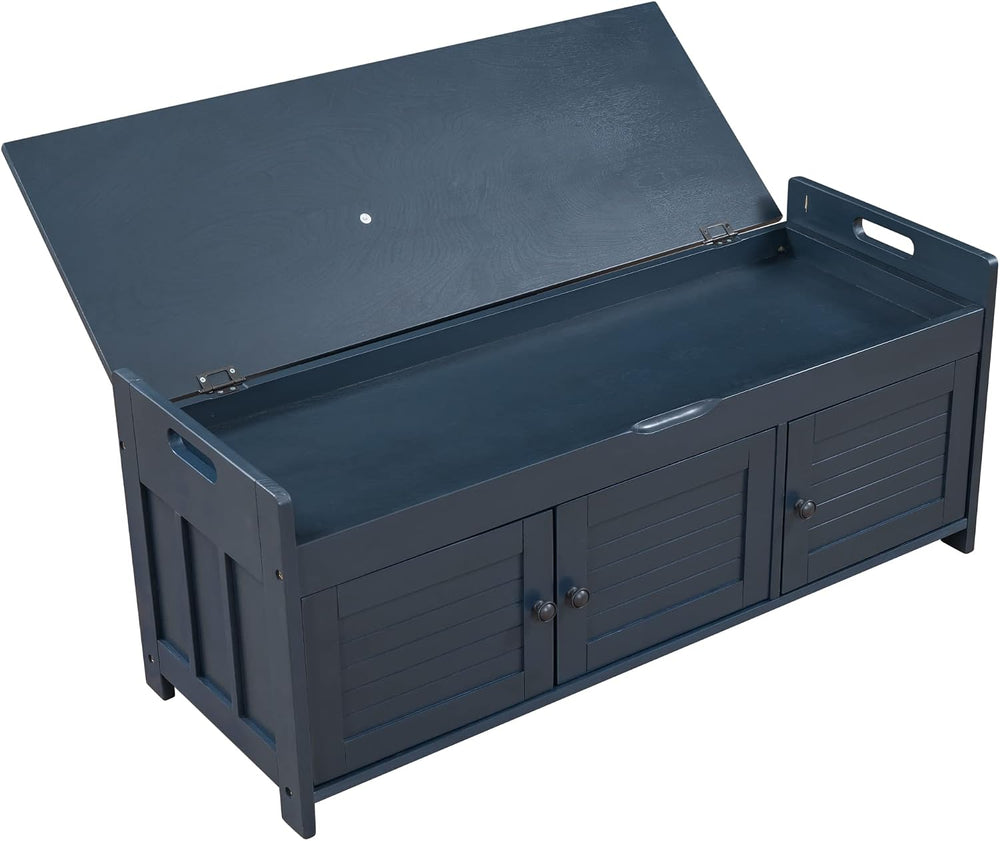 Storage Bench with 3 Shutter-Shaped Doors, Wood Shoe Bench with Removable Cus...