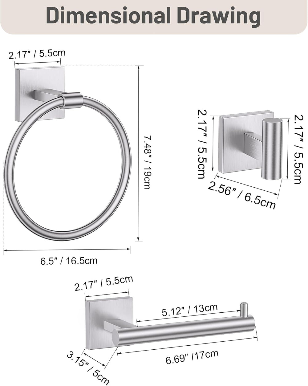 Towel Ring Set 4 Piece Bathroom Hardware Set Includes Towel Ring 2 Towel Hook...