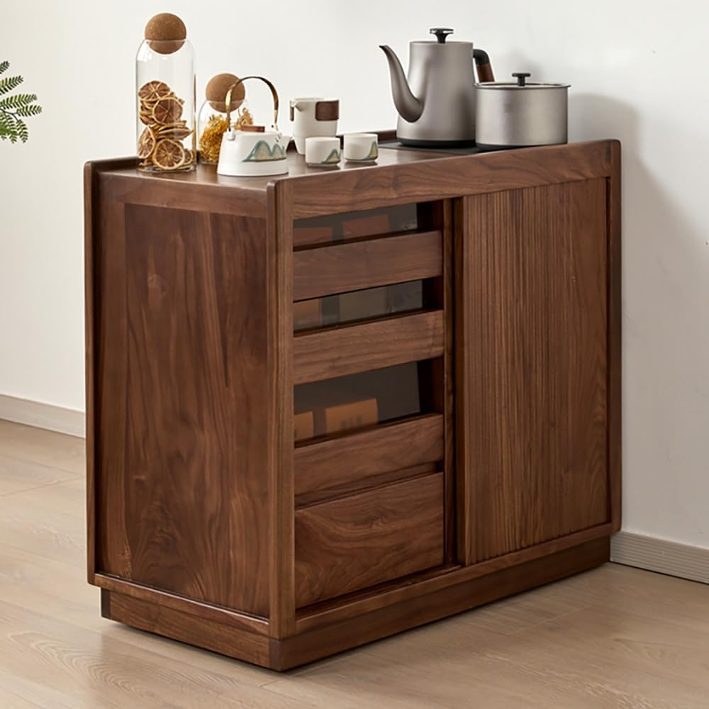 ENGENDER Couch Side Table 78x41x69cm Walnut Home Sofa Side Cabinet, Living Ro...