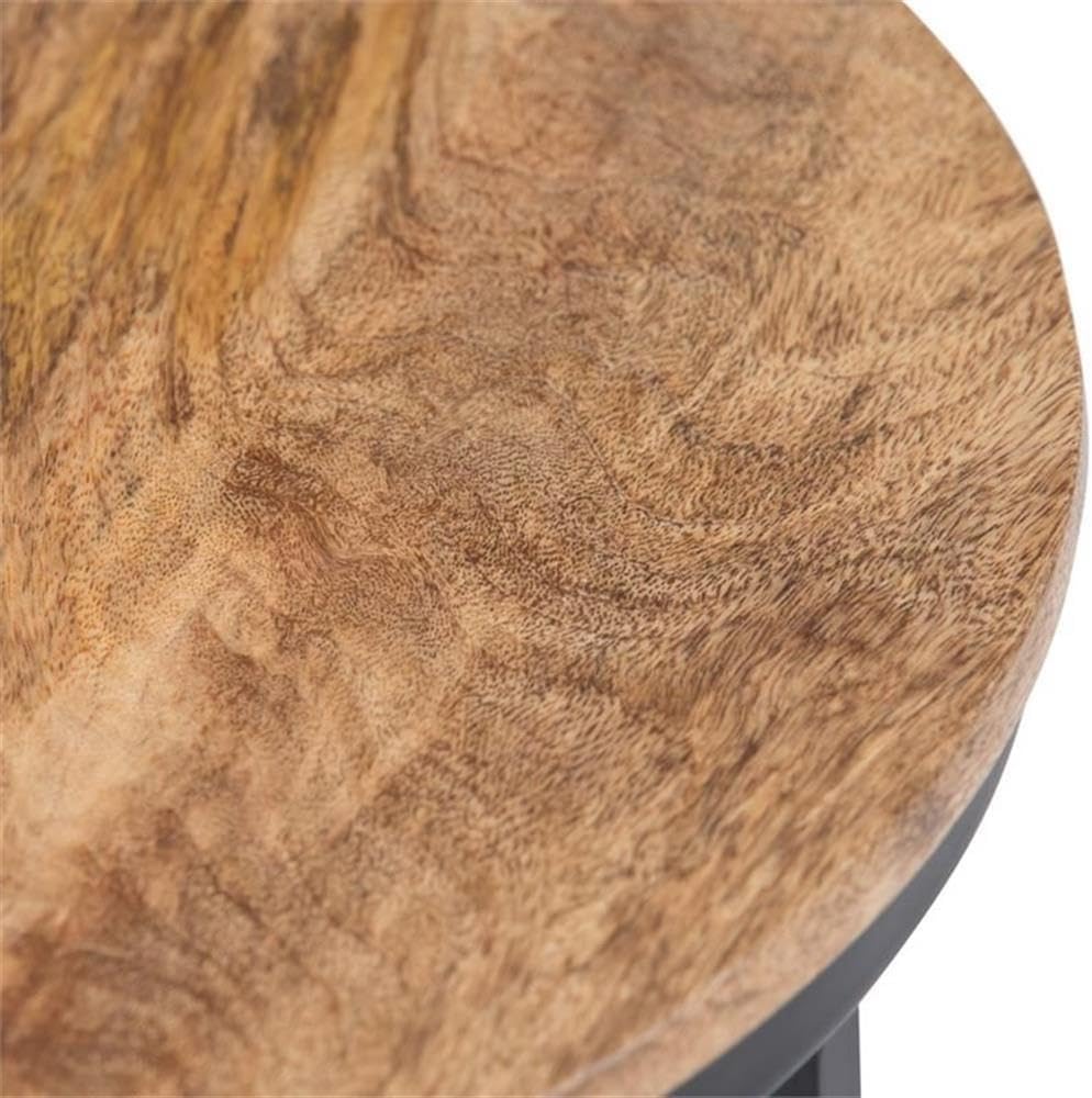 Industrial Round Side Table, 18" W x 24" H, Mango Hardwood and Meta...