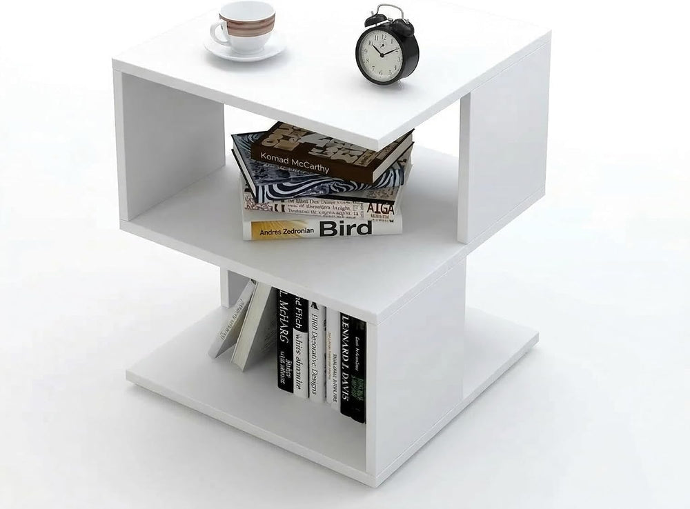 Small White Nightstand with Shelf, Modern Bedside Table, MDF Wood End Table f...