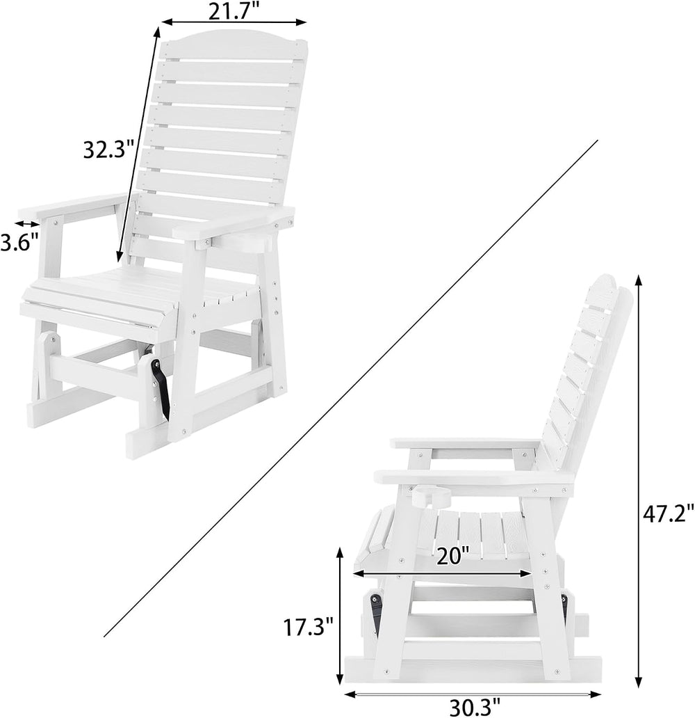 Poly Lumber Patio Glider with Cup Holders, High Backrest and Deep Contoured S...