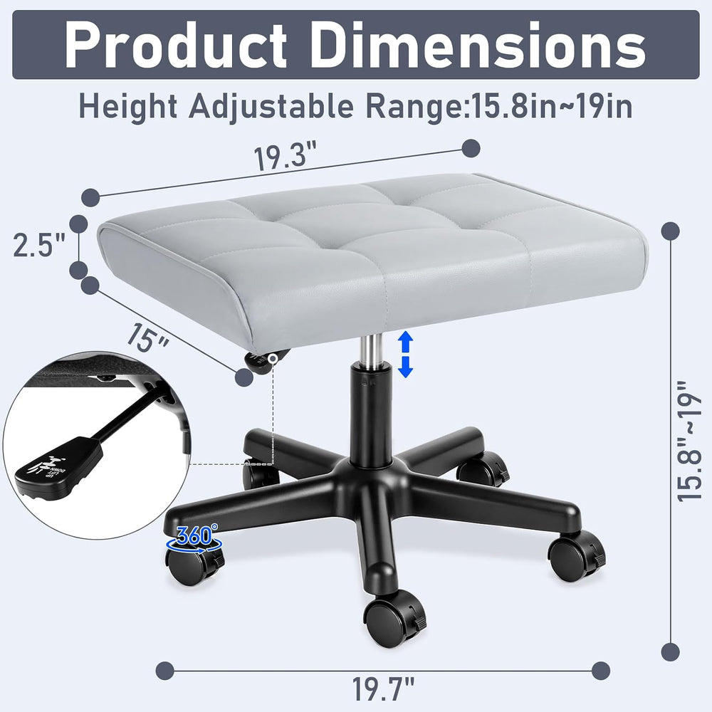 Footrest Under Desk Leg Rest Ottoman Adjustable Height Foot Stool (Grey)