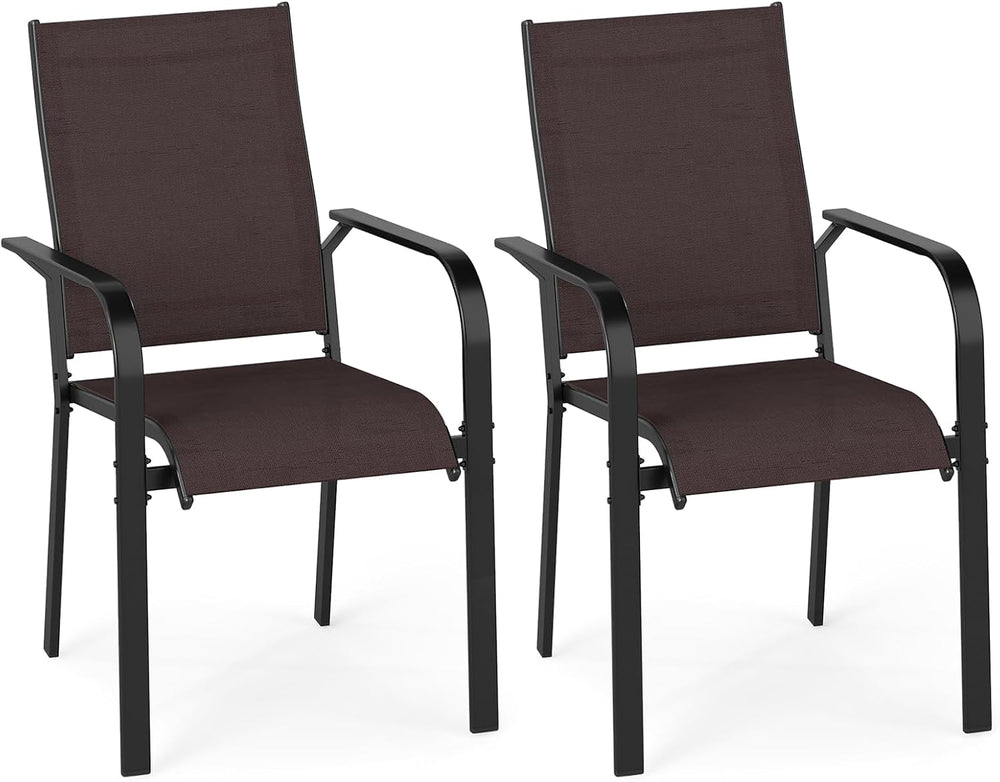 Tangkula Patio Dining Chairs Set of 2, Stackable Outdoor Armchairs with Metal...