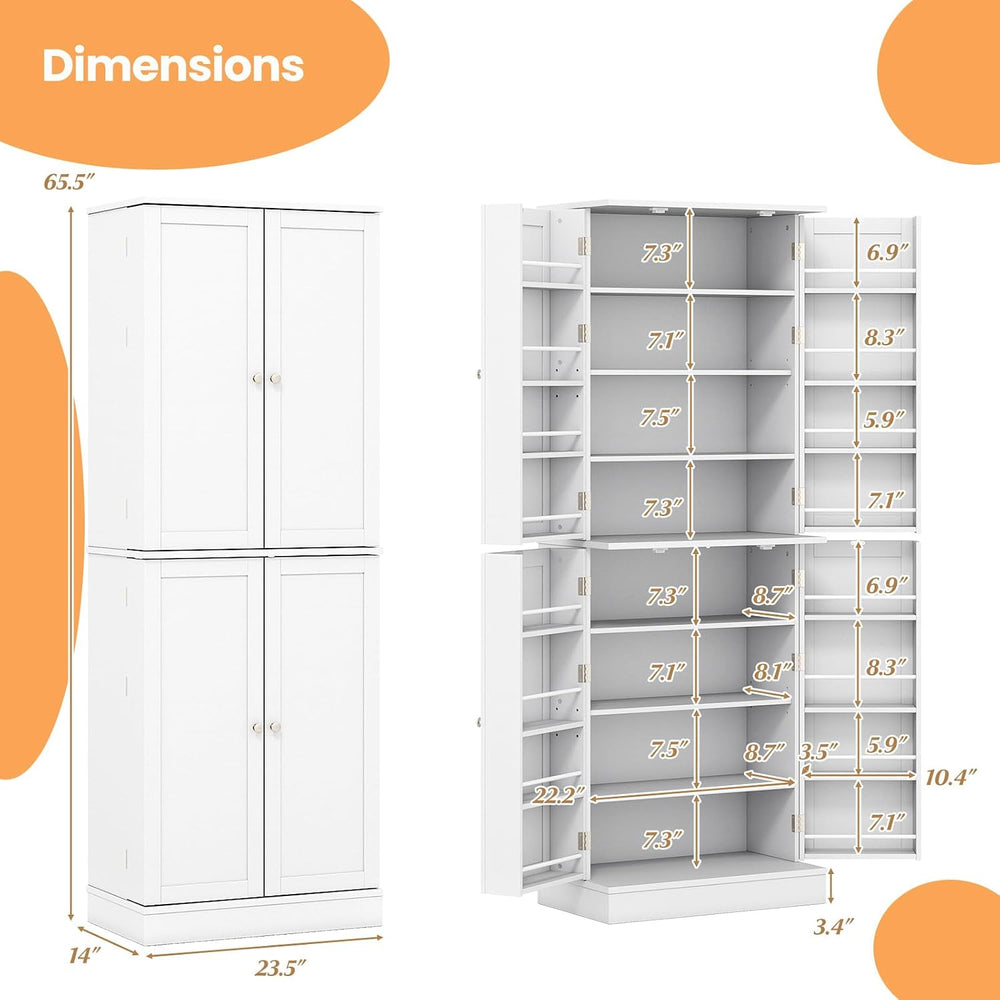 65.5" Kitchen Pantry Cabinet, Freestanding Storage Cabinet with Doors an...
