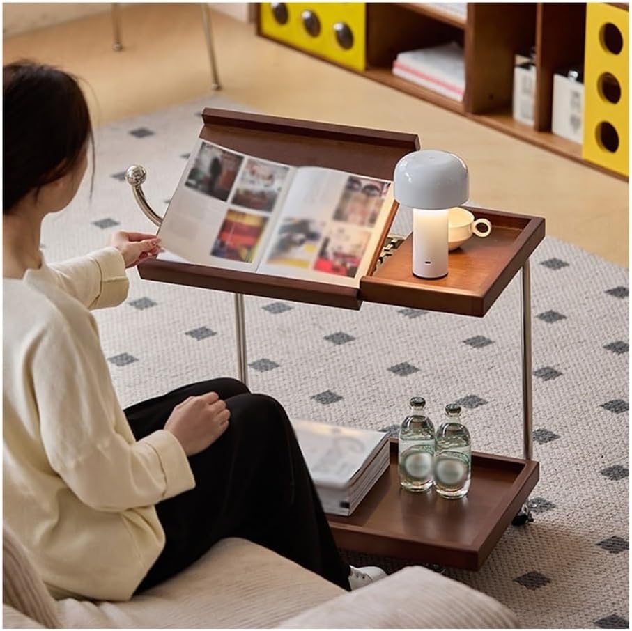 Movable Sofa Side Table Leisure Trolley Wheeled Storage Rack Bedside Coffee S...