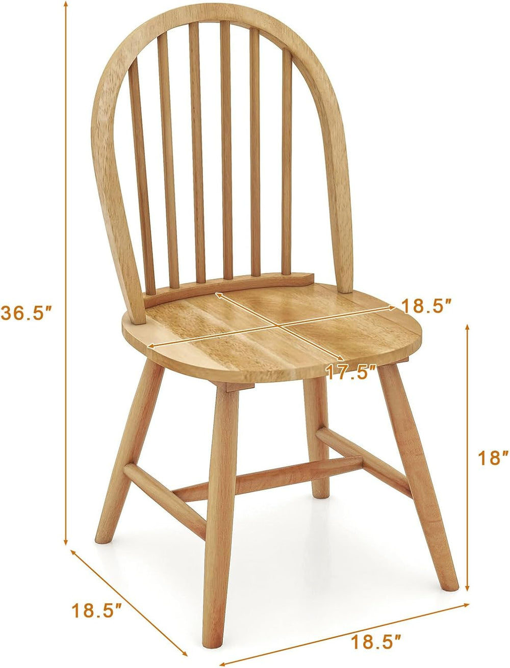 18" Oak Dining Chairs Set of 2, Wood Windsor Chair with Spindle Back for...