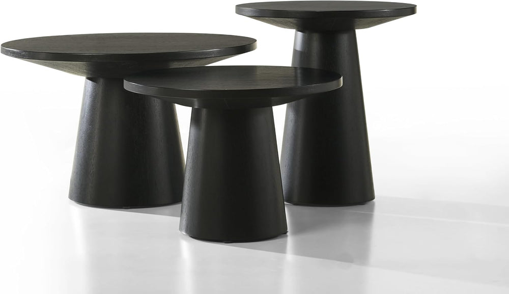 Black 3 Coffee, End, Console Table Set with Pedestal Base