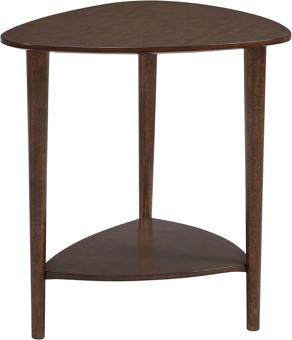 San Pietro Mid-Century Modern End Table with Storage Shelf, Triangular Wood S...