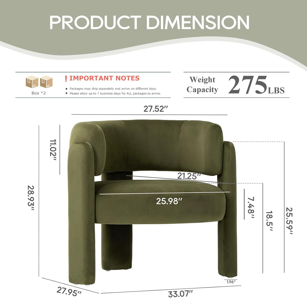 COLAMY Modern Velvet Accent Chair Set of 2, Upholstered Barrel Chairs, Comfy ...
