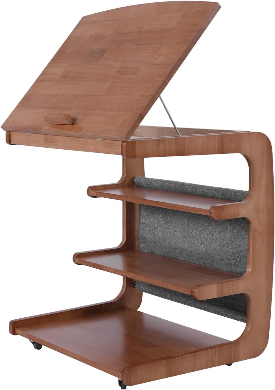C-Shaped End Table with 2 Lockable Wheels 4-Tier Small Side Table with Storag...