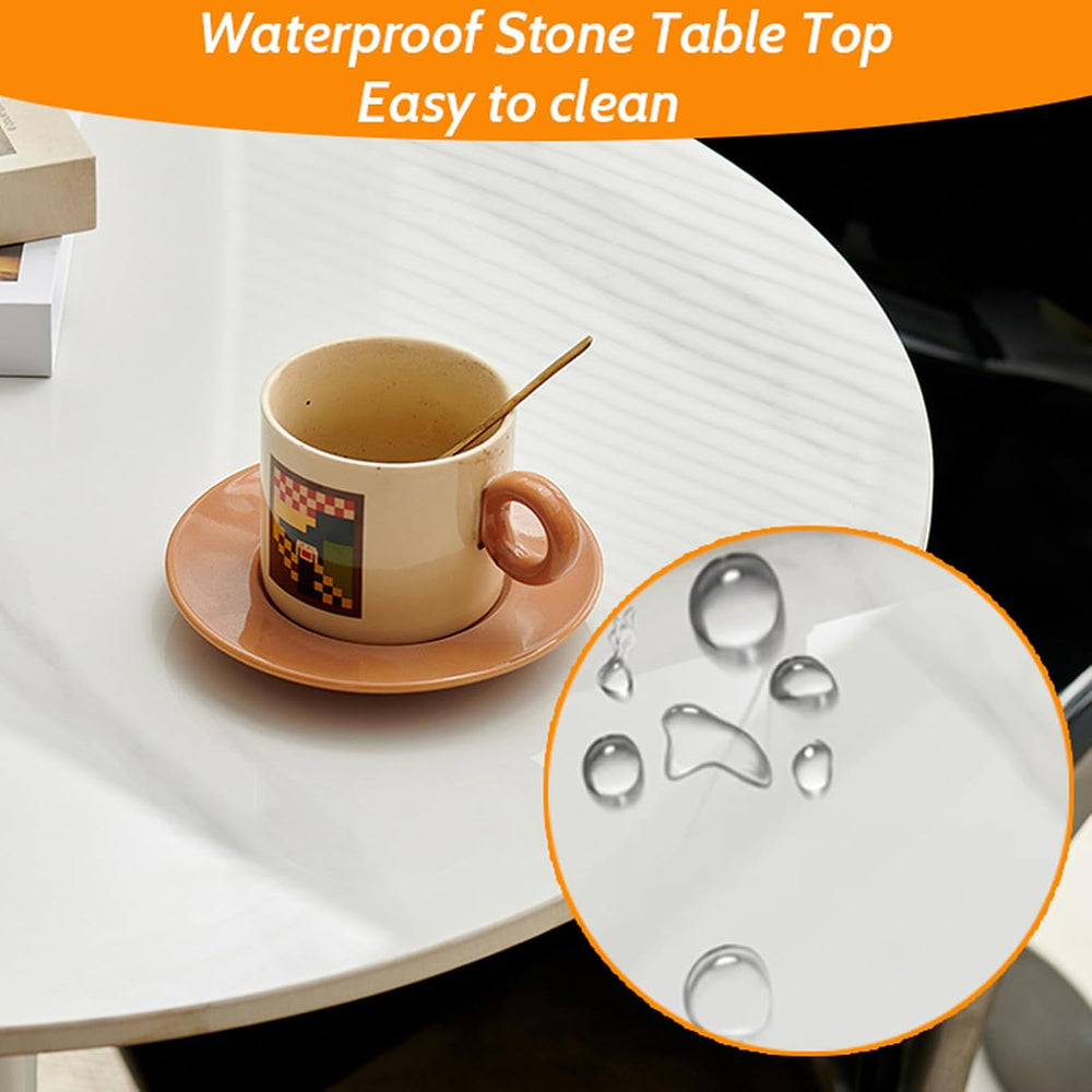 Round Metal Side Table - Modern Slate Coffee Table, Decorative Accent End Tab...