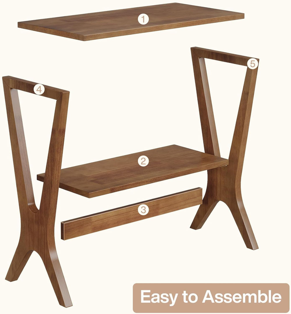 Solid Wood End Table for Living Room, 2-Tier Storage Shelves Sofa Couch Side ...