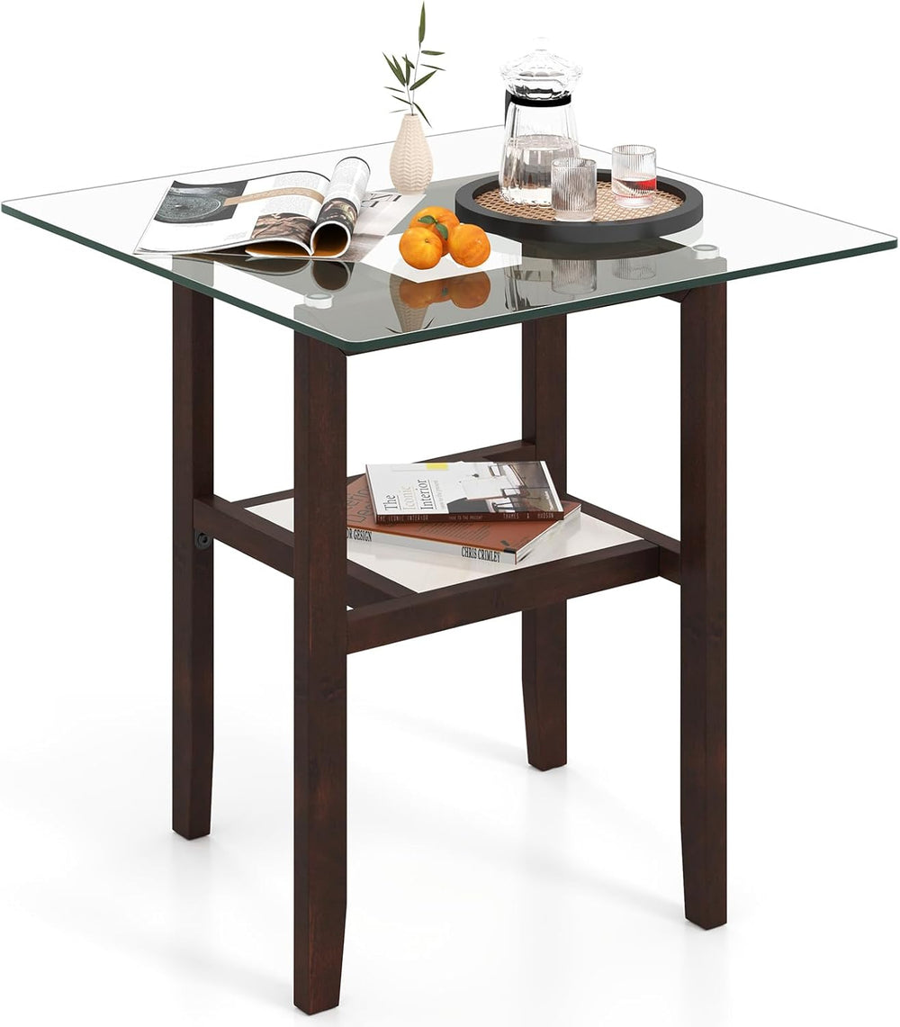Tangkula 24" Square Glass Side Table, 2-Tier End Table with Storage Shel...