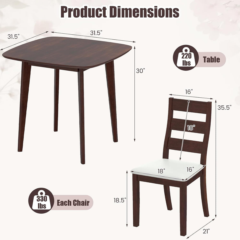 Tangkula Dining Square Table Set for 2, Kitchen Table & Chairs Set of 2