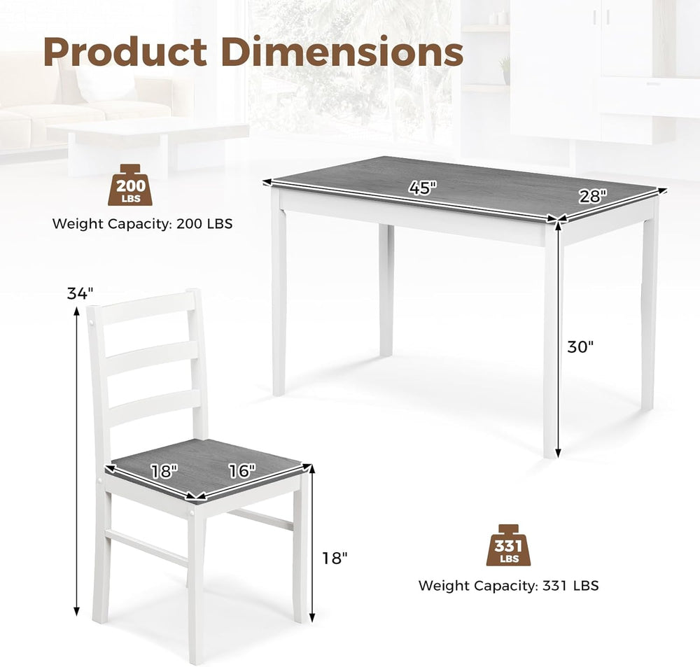 COSTWAY 5-Piece Dining Table Set for 4 w/Rubber Wood Structure, Grey | Spacio...