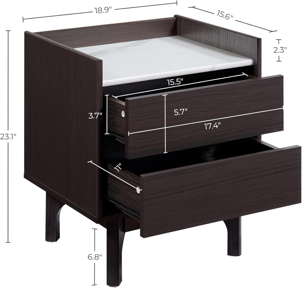 LuxenHome Modern 2 Drawers Nightstand with Faux Marble Top, 23'' Wood...