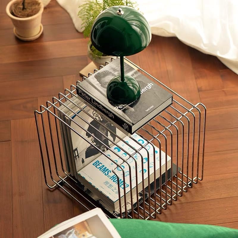 304 Stainless Steel Side Table,Square Geometry Retro Side Table Linear Metal ...