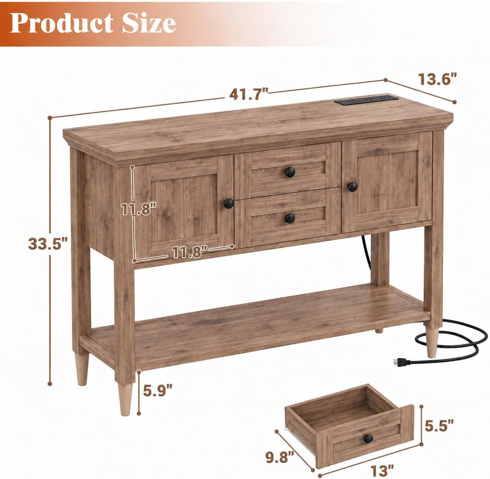 Unikito Farmhouse Console Table, Entryway Table with Drawers & Cabinets