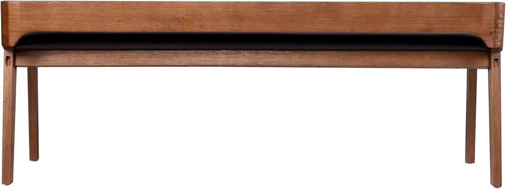 Rasmus Brown Faux Leather Wood Dining Bench - Chestnut Wire-Brush Finish
