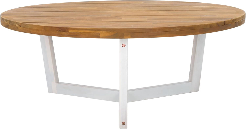 SAFAVIEH Outdoor Leo Wood Coffee Table, 39.4" Natural/White PAT7319A