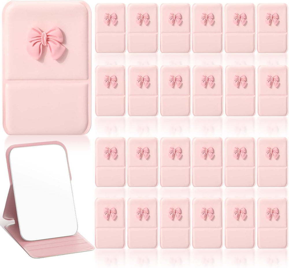 Amyhill 24 Pcs Folding Bow Mirror Pink Favors Women Bridal Party