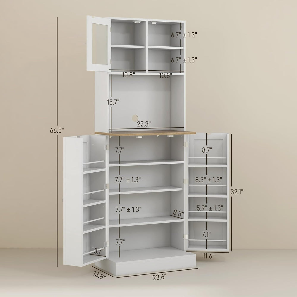 66.5" Pantry Cabinet with Microwave Stand,Freestanding Kitchen Storage C...