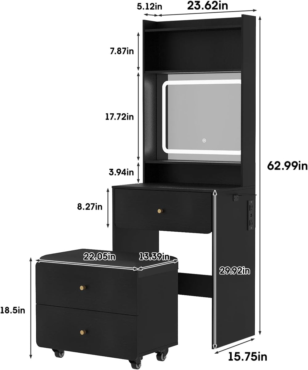 Make Up Vanity Desk with Mirror and Lights,Small Vanity With Storage Chair | ...