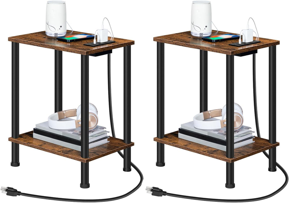 HOOBRO Side Table with Charging Station, Set of 2 End Tables with USB Port an...